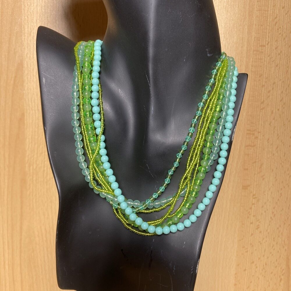 Seafoam Green Beaded Layered Multi Strand Necklace